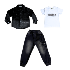Třídílný chlapecký džínový komplet Bronx Black