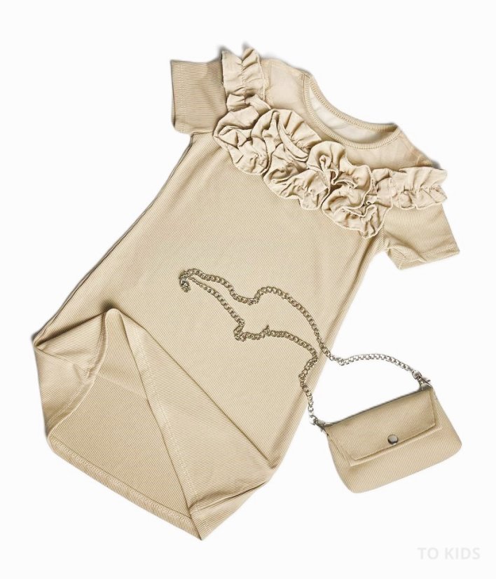 Dívčí šaty Beige s kabelkou - Velikost: 116/ 6 let