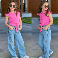 Dívčí letní džínový set Pink
