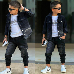 Třídílný chlapecký džínový komplet Bronx Black