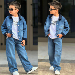 Chlapecký třídílný džínový komplet Strong Blue