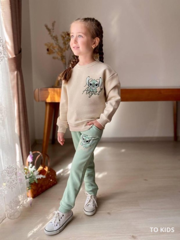 Dívčí souprava Stitch Green - Velikost: 122/128 - 7-8 let