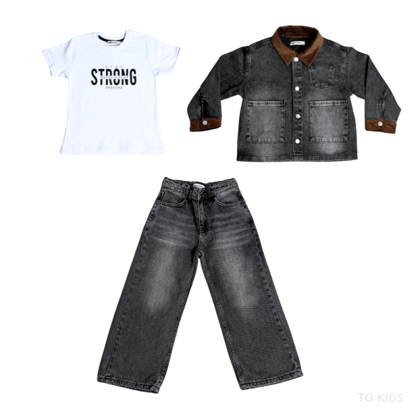 Chlapecký třídílný džínový komplet Strong Black