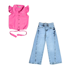 Dívčí letní džínový set Pink